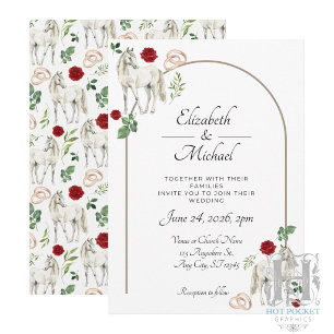 Faire-part de mariage rustique équestre floral rou