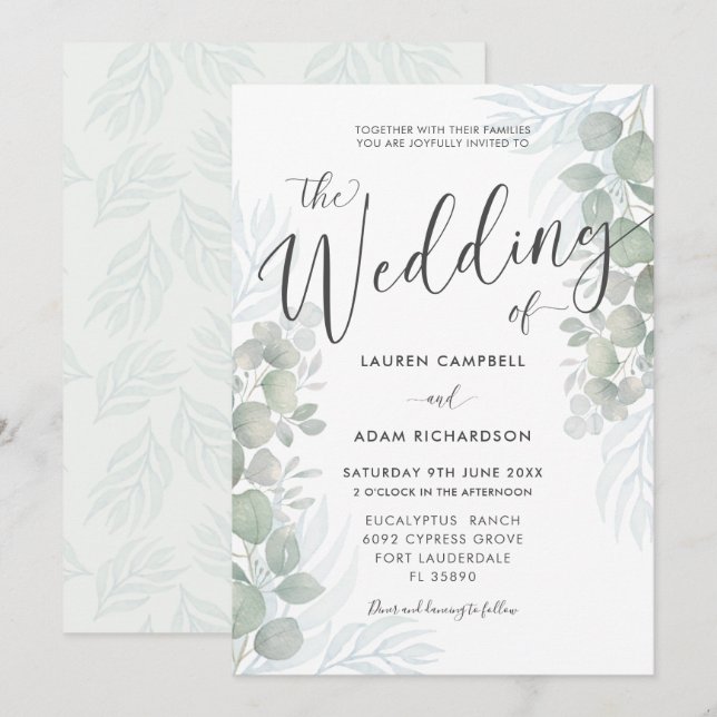 Faire-part de mariage Rustique Eucalyptus Vert Sau (Devant / Derrière)