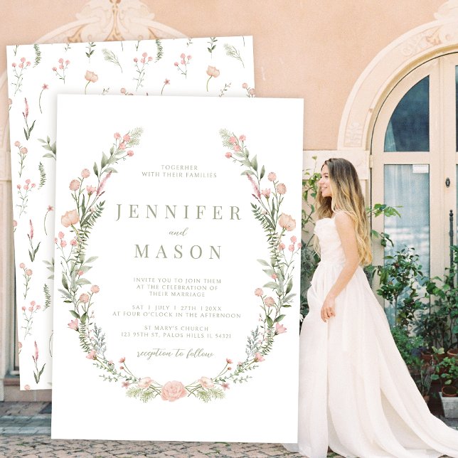 Faire-part de mariage rustique fleur sauvage rose  (Créateur téléchargé)