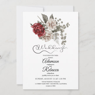 Faire-part de mariage rustique floral burgundy élé