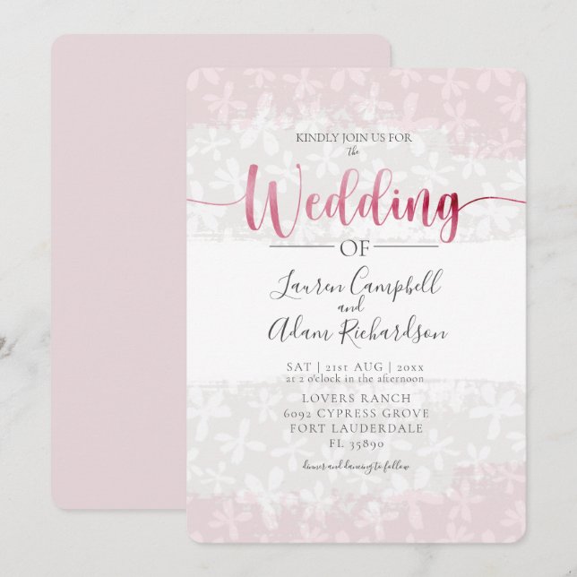 Faire-part de mariage rustique floral rose pâle (Devant / Derrière)