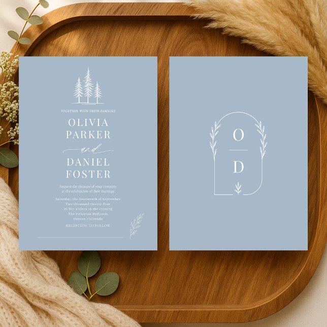 Faire-part de mariage Rustique Forestier Bleu Pous (Créateur téléchargé)