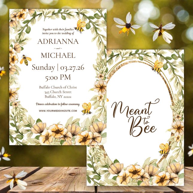 Faire-part de mariage Rustique Jaune Meant to Bee (Créateur téléchargé)