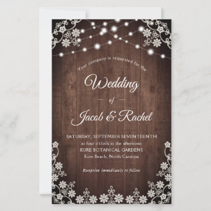 Faire-part de mariage Rustique Lace & String Light