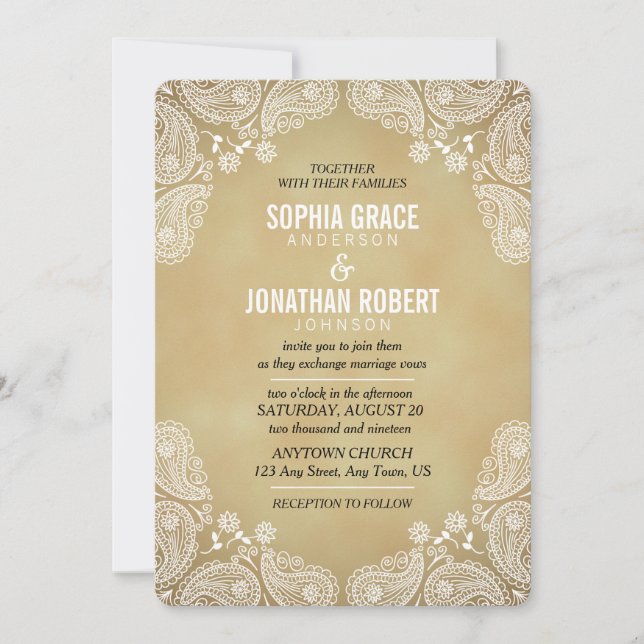 Faire-part de mariage rustique main tiré Paisley (Devant)