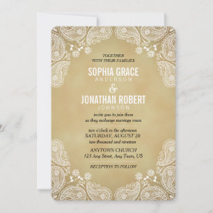 Faire-part de mariage rustique main tiré Paisley