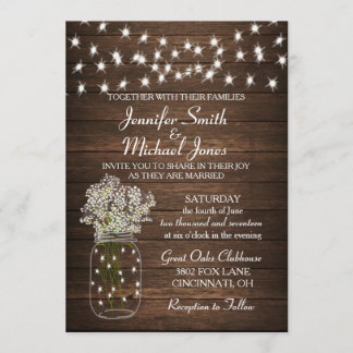 Faire-part de mariage rustique Mason Jar & Lights