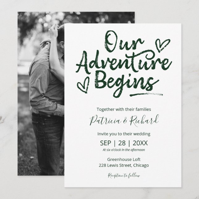 Faire-Part de Mariage Rustique 'Notre Aventure Com (Devant / Derrière)