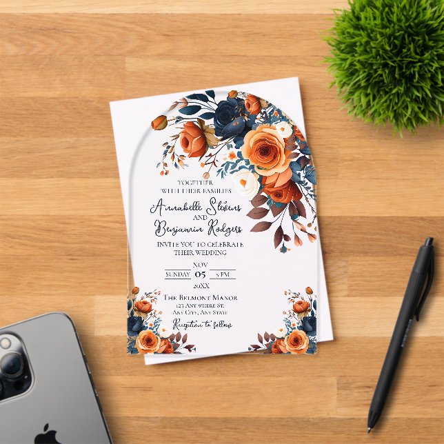Faire-part de mariage rustique orange brûlé et ble (Insitu (Carte d'invitation))