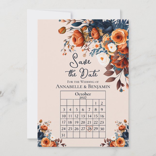 Faire-part de mariage rustique orange brûlé et ble (Devant)