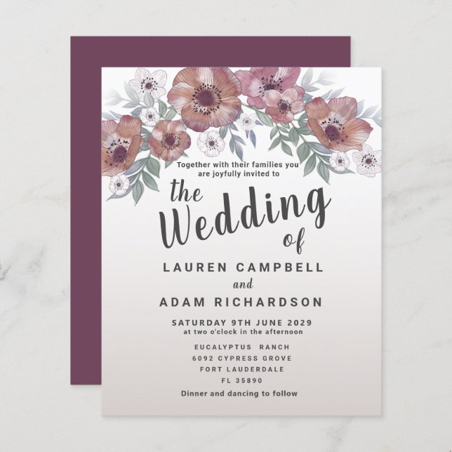 Faire-part de mariage Rustique Rouge Orange Budget (Devant / Derrière)