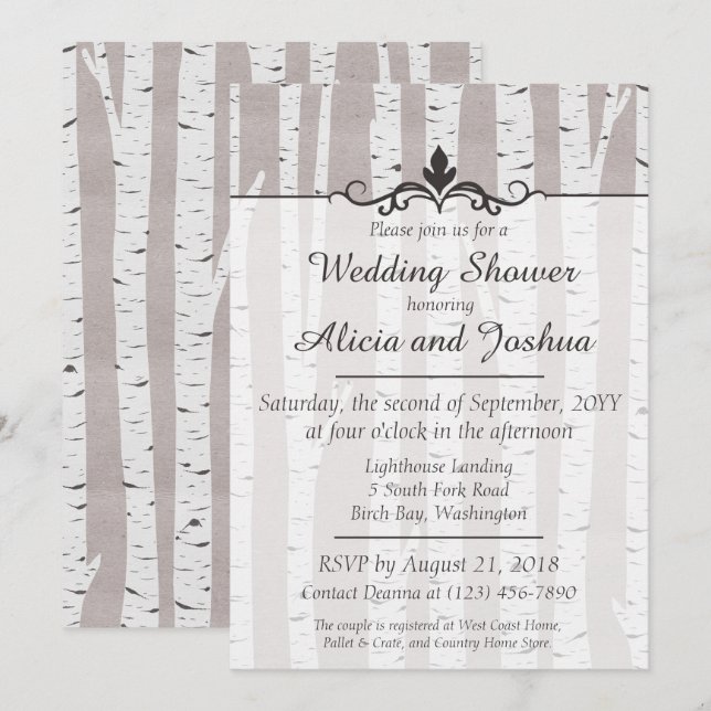 Faire-Part de Mariage Rustique sous les Bouleaux (Devant / Derrière)