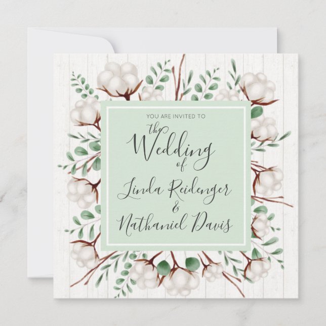 Faire-part de mariage rustique sudiste en coton et (Devant)