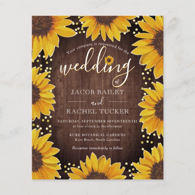 Faire-part de mariage Rustique Sunflower Gold Dots (Devant)