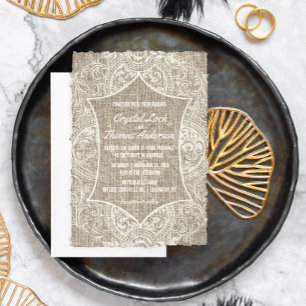 Faire-part de mariage rustique toile de jute dente