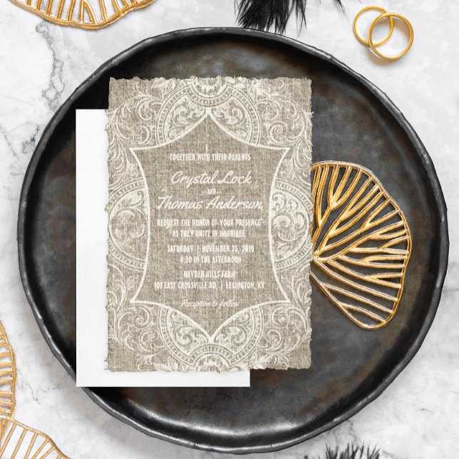 Faire-part de mariage rustique toile de jute dente (Créateur téléchargé)