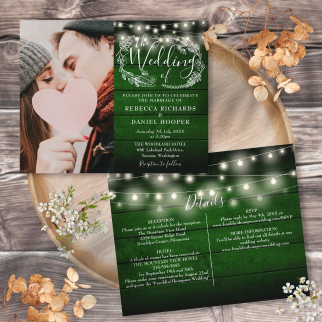 Faire-Part de Mariage Rustique Tout en Un Photo (Budget All In One Photo Rustic Wedding Invite)