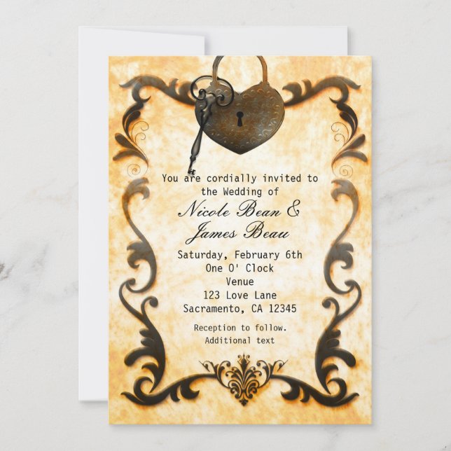 Faire-part de mariage rustique vintage Heart Lock  (Devant)