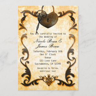 Faire-part de mariage rustique vintage Heart Lock 