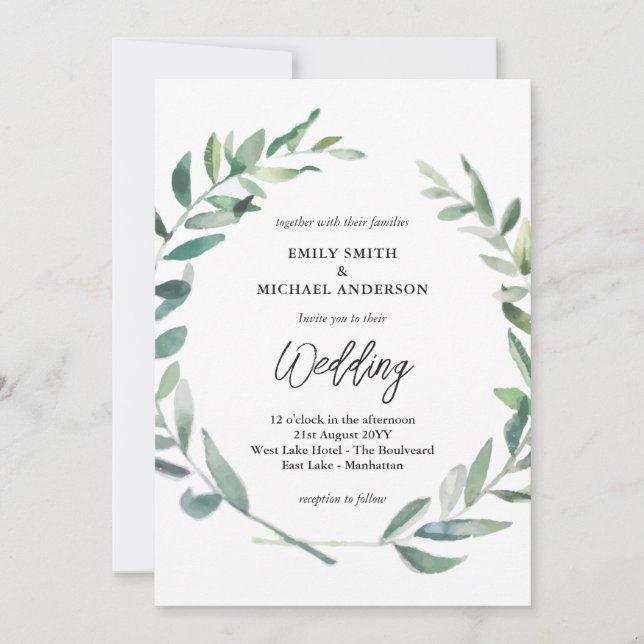 Faire-part de mariage Sage Feuilles olive modernes (Devant)
