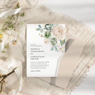 Faire-part de mariage Sage Green & White Flowers
