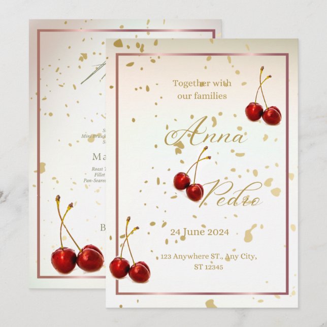 Faire-Part de Mariage Saison Cerise (Devant / Derrière)