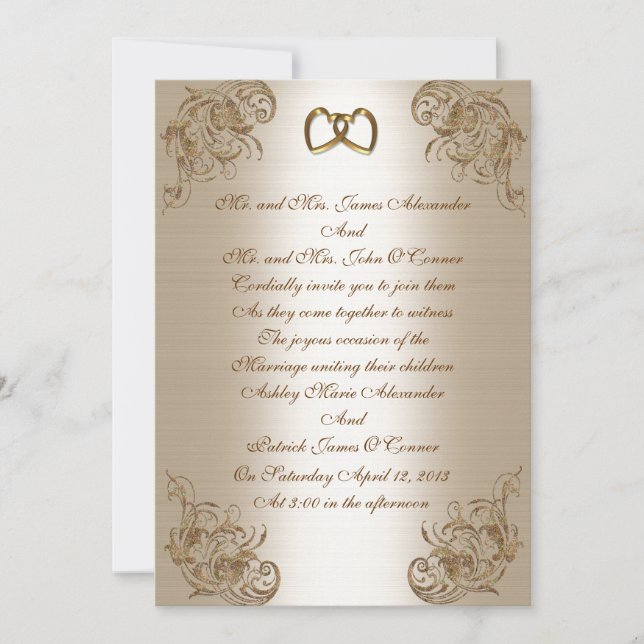 Faire-part de mariage satiné or élégance (Devant)