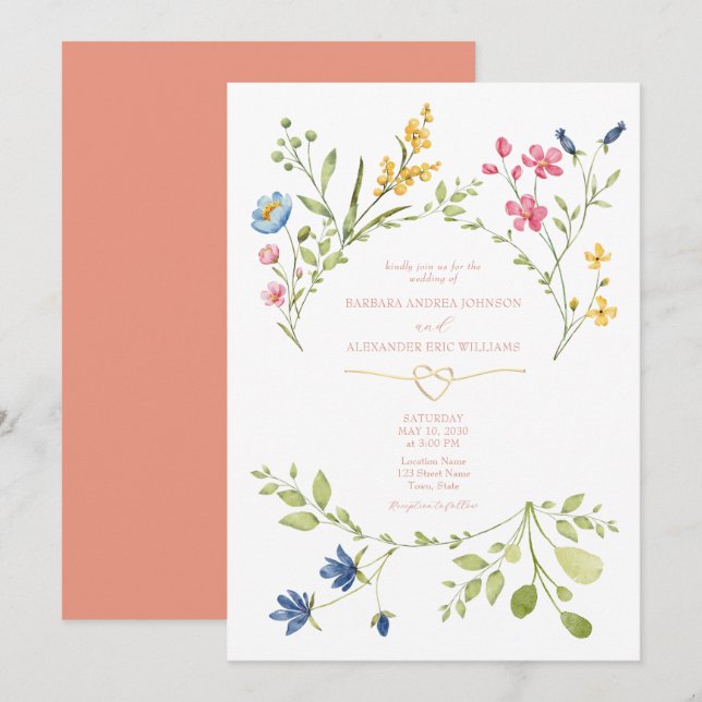 Faire-part de mariage sauvage Boho pêche (Devant / Derrière)