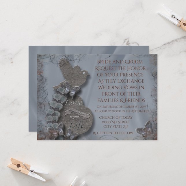 Faire-part de mariage sauvage de Tundora (Devant/Arrière en situation)