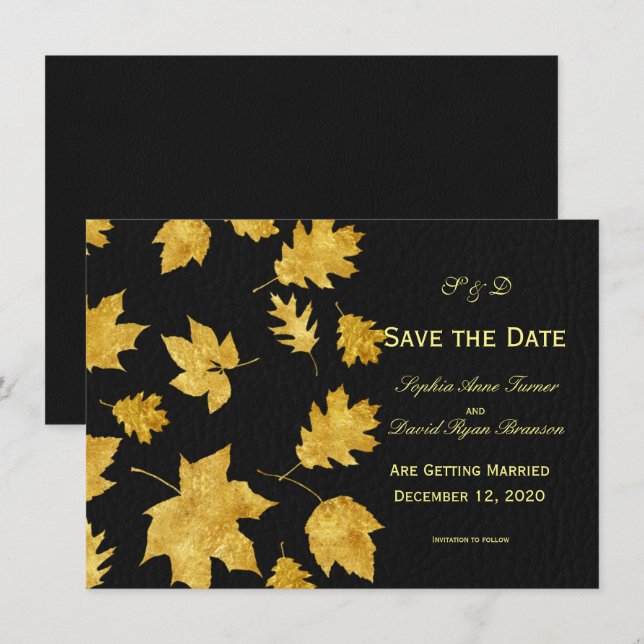 Faire-part de mariage SAVE THE DATE | Cuir de feui (Devant / Derrière)