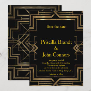 Faire-part de mariage "Save the Date", noir et or,