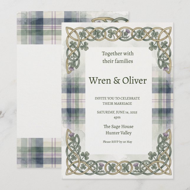 Faire-part de mariage Scottish Tartan Celtic Knotw (Devant / Derrière)