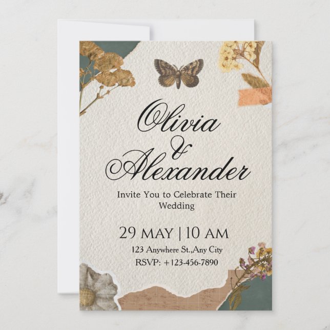 Faire-part de mariage Scrapbook de papillon botani (Devant)