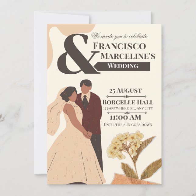 Faire-part de mariage scrapbook simple beige (Devant)