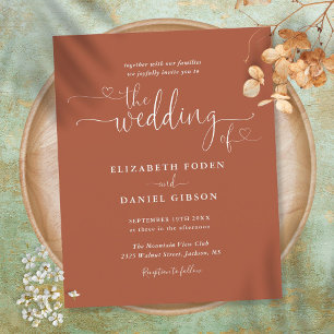 Faire-part de mariage script coeurs de terre cuite