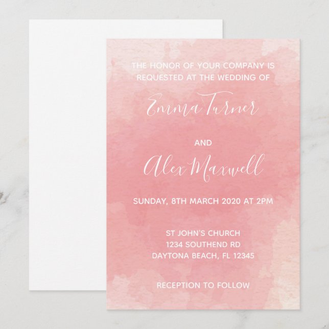 Faire-part de mariage | Script d'aquarelle rose (Devant / Derrière)
