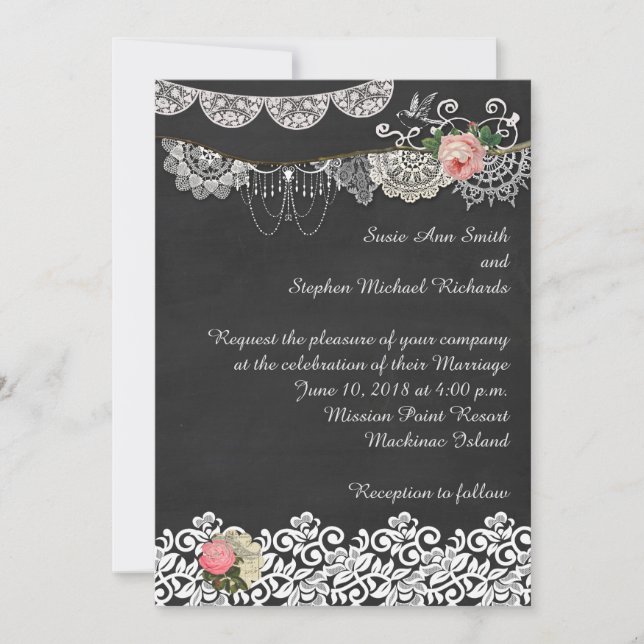 Faire-part de mariage ShabbyChic avec tableau noir (Devant)