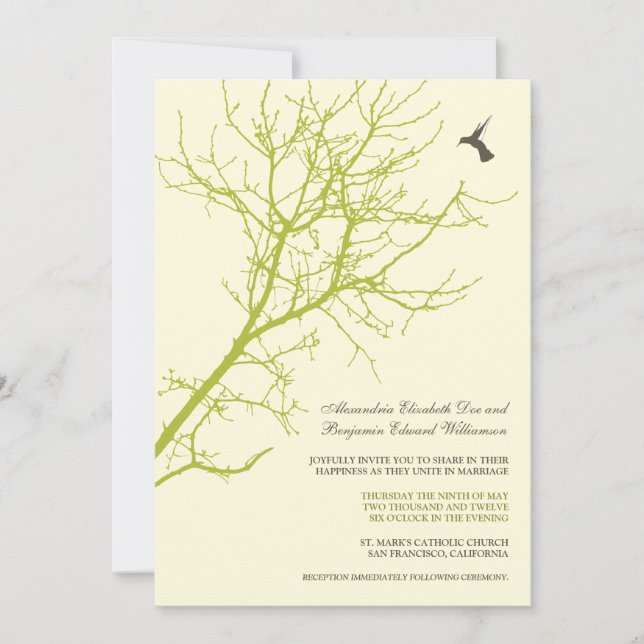 Faire-part de mariage silhouette des arbres (vert  (Devant)
