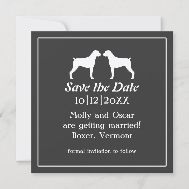 Faire-part de mariage silhouettes de chien Boxer (Devant)
