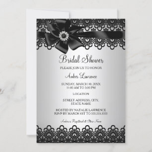 Faire-part de mariage Silver Black Lace & Bow