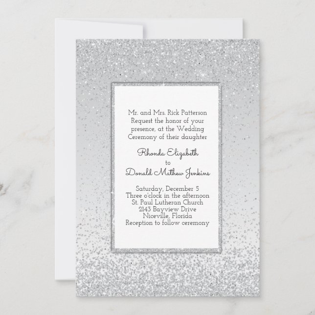 Faire-part de mariage Silver Glitter and Shine (Devant)