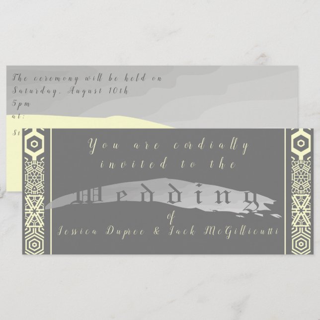 Faire-part de mariage Silvery Grey et Tile-font (Devant / Derrière)