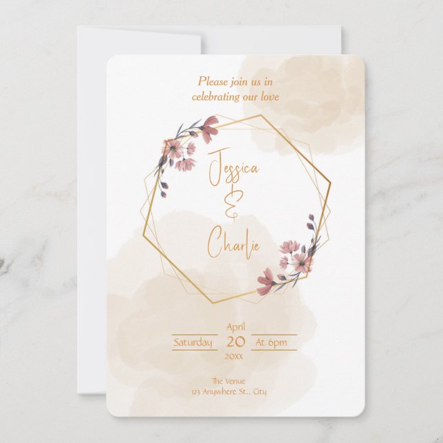 Faire-part de mariage simple aux couleurs neutres (Devant)