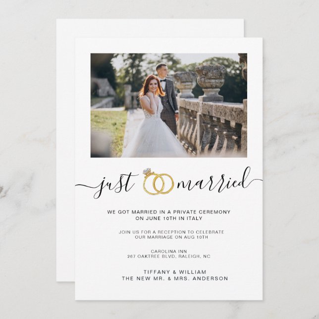 Faire-part de mariage simple avec photo de couple  (Devant / Derrière)