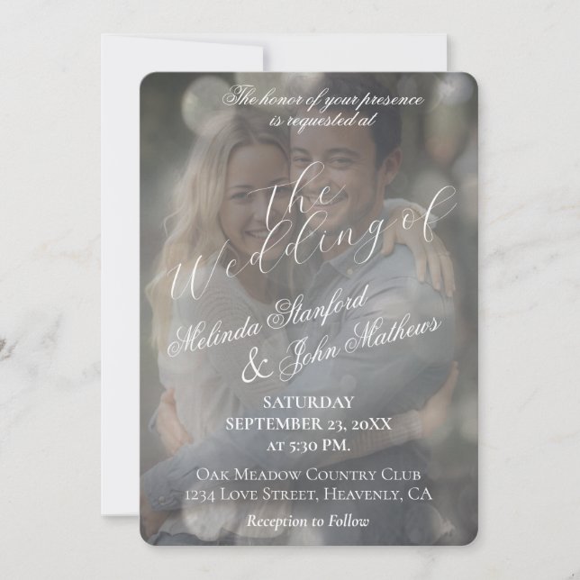 Faire-part de mariage | Simple avec texte blanc (Devant)
