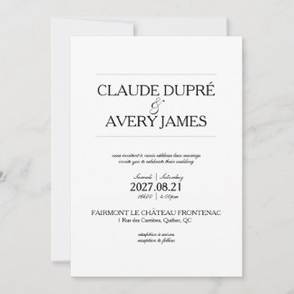 Faire-part de Mariage Simple Bilingue Français Ang