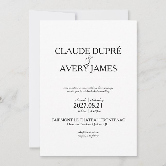 Faire-part de Mariage Simple Bilingue Français Ang (Devant)