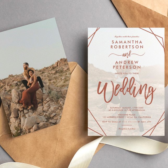 Faire-part de mariage simple cadre boho terracotta (Créateur téléchargé)