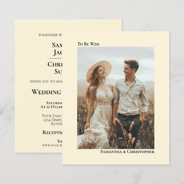 Faire-part de mariage simple crème ivoire à petit  (Devant / Derrière)