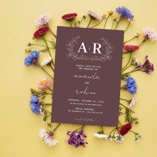 Faire-part de mariage simple de monogramme floral (Créateur téléchargé)